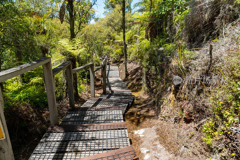 新西兰陶波隐谷的Orakei Korako地热公园和洞穴木板路